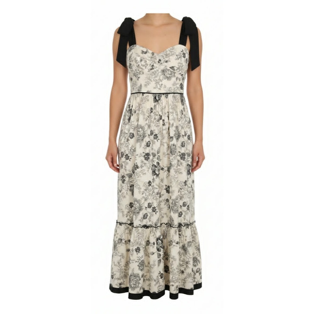 So Me size small Floral Tiered Maxi Dress lined ruffle cottagecore tie straps